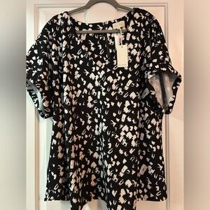MELLODAY Monochrome B & W Abstract Blouse